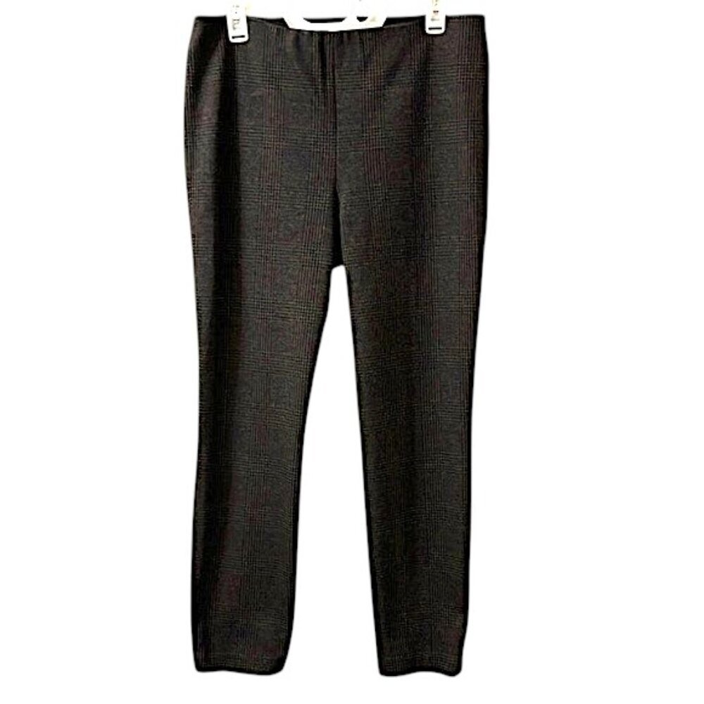 H&M Dark Gray Plaid Trouser Pants High Waist Flat Front Side Zip Closure Large